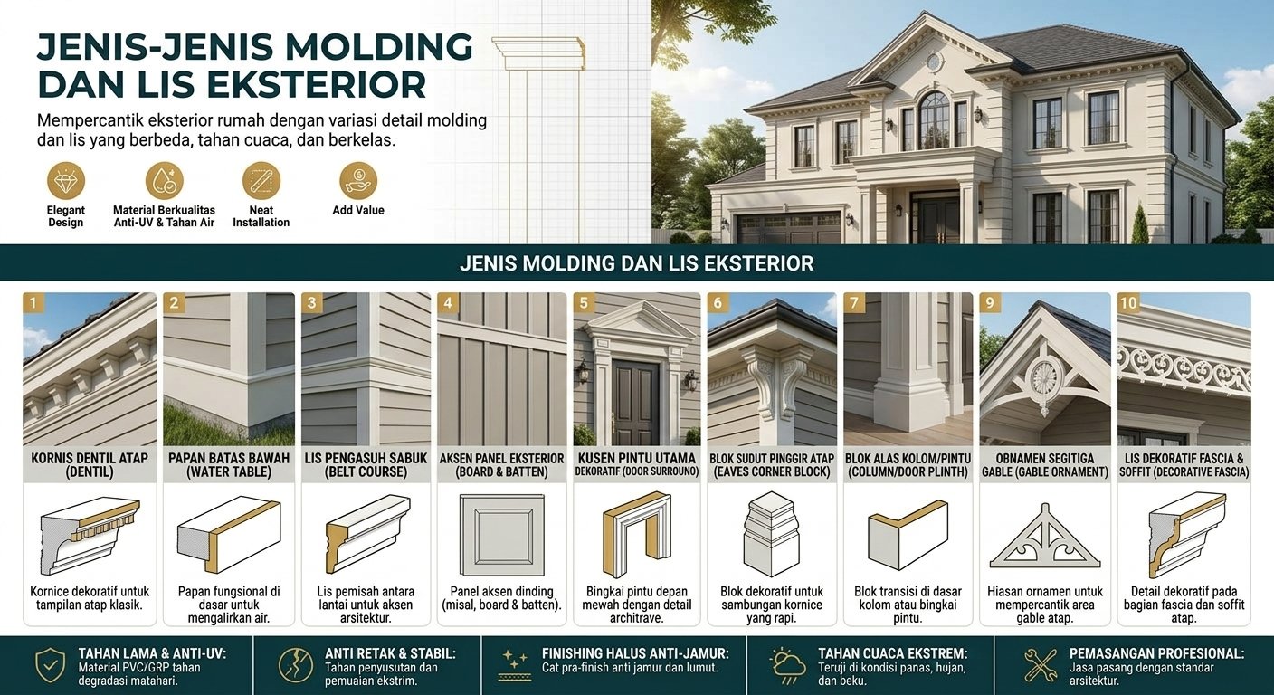 Jenis molding dan lis eksterior rumah