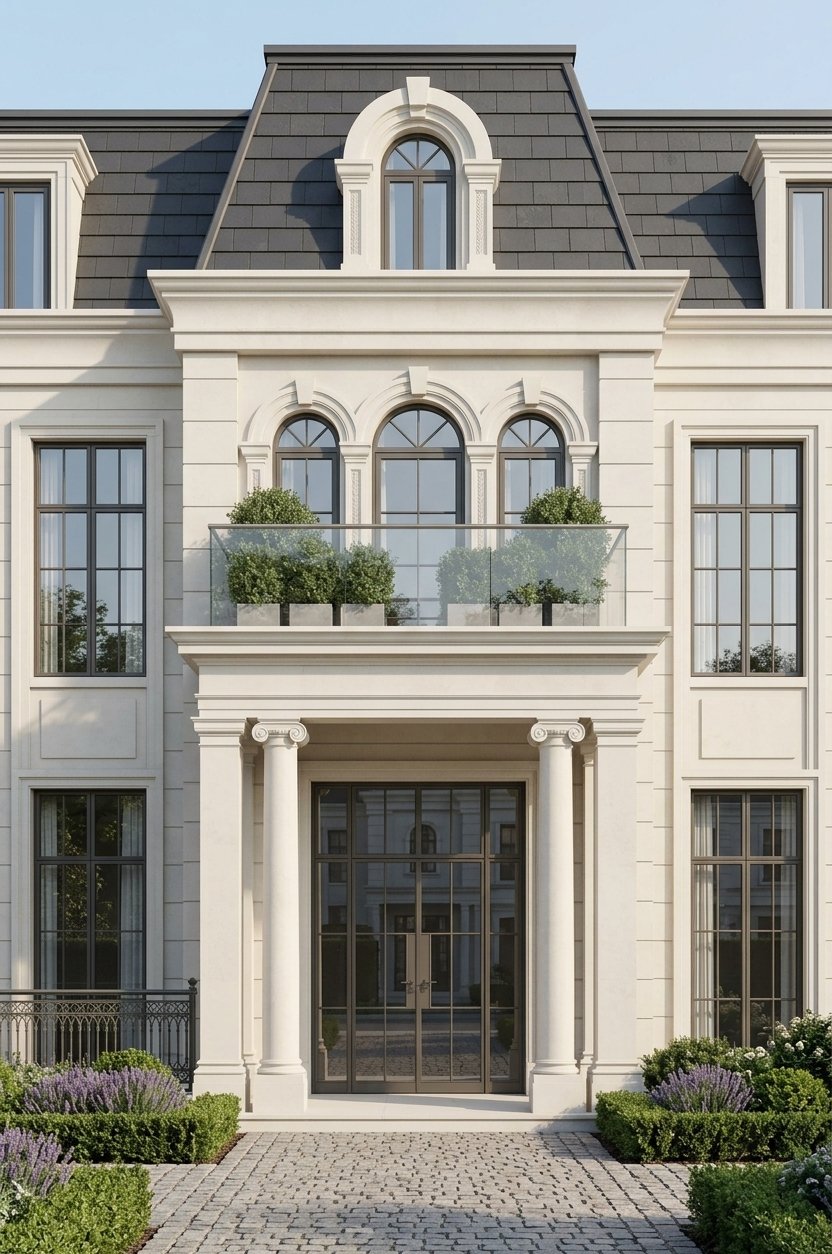 Inspirasi profil rumah klasik dengan pilar dan molding fasad