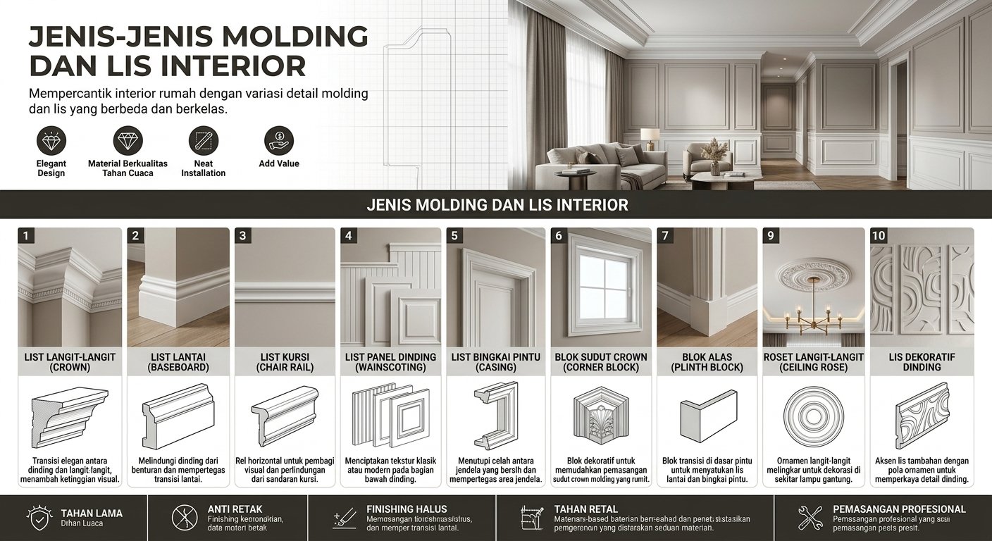 Jenis-jenis molding dan lis interior rumah